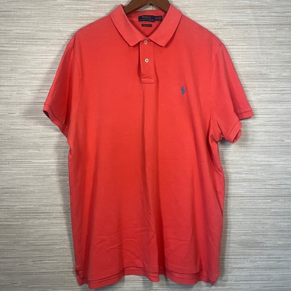 Polo by Ralph Lauren Men's Red Polo Shirt with Blue Logo - Picture 3 of 9
